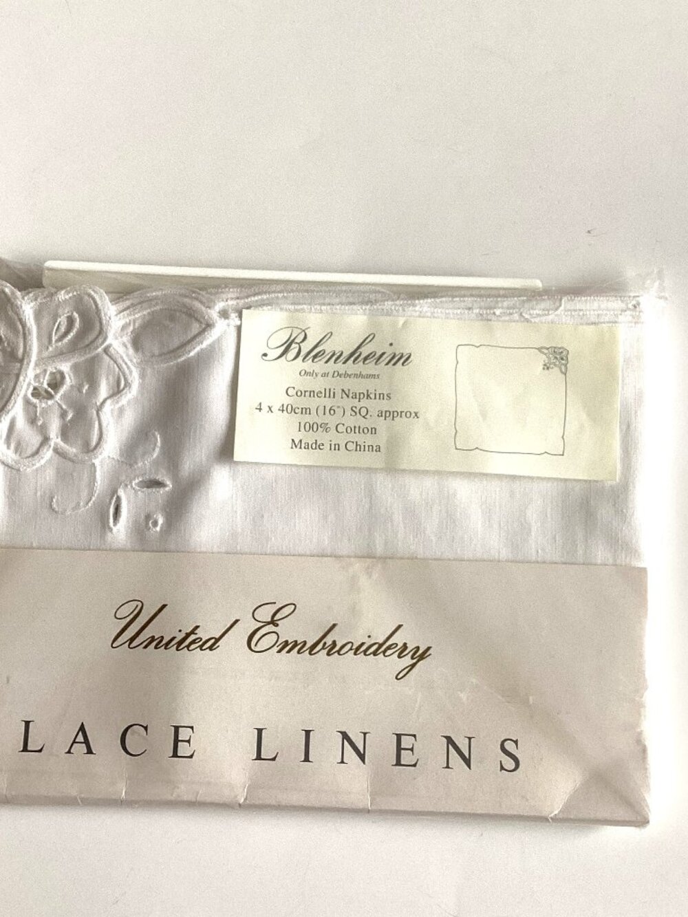 Vintage Debenhams White Cornelli Napkins Set of 4 Lace Linens 100% Cotton